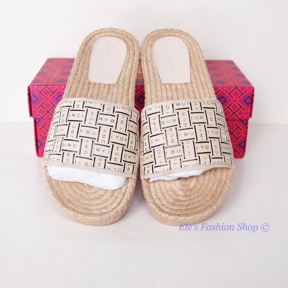 ** SOLD!!** NIB Tory Burch Logo Grosgrain Ribbon Woven Slide Cream US 8 - Picture 6 of 16